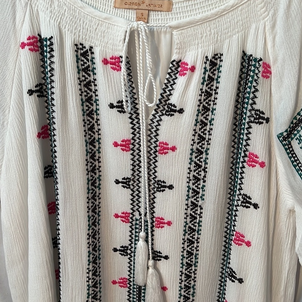 Gibson Latimer Womens Multicolor Embroidered White Dress Size Small - Picture 3 of 9